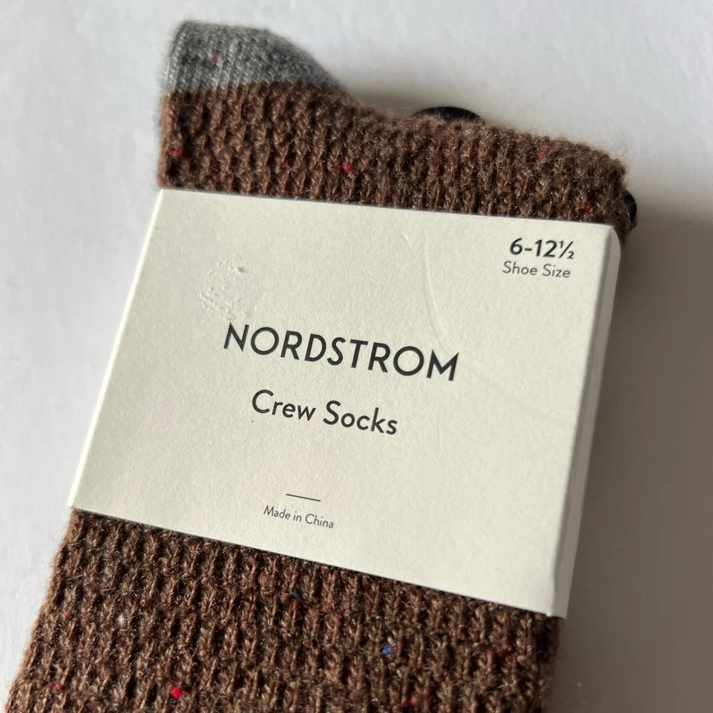 NORDSTROM MENS CREW SOCKS ACRYLIC/WOOL BLEND BITTER BROWN HEATHER OS NWT